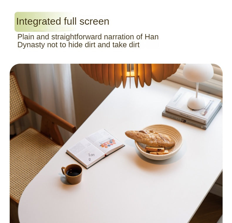 Birch Solid Wood White Cream Style Semi-Circular Rock Plate Dining Table