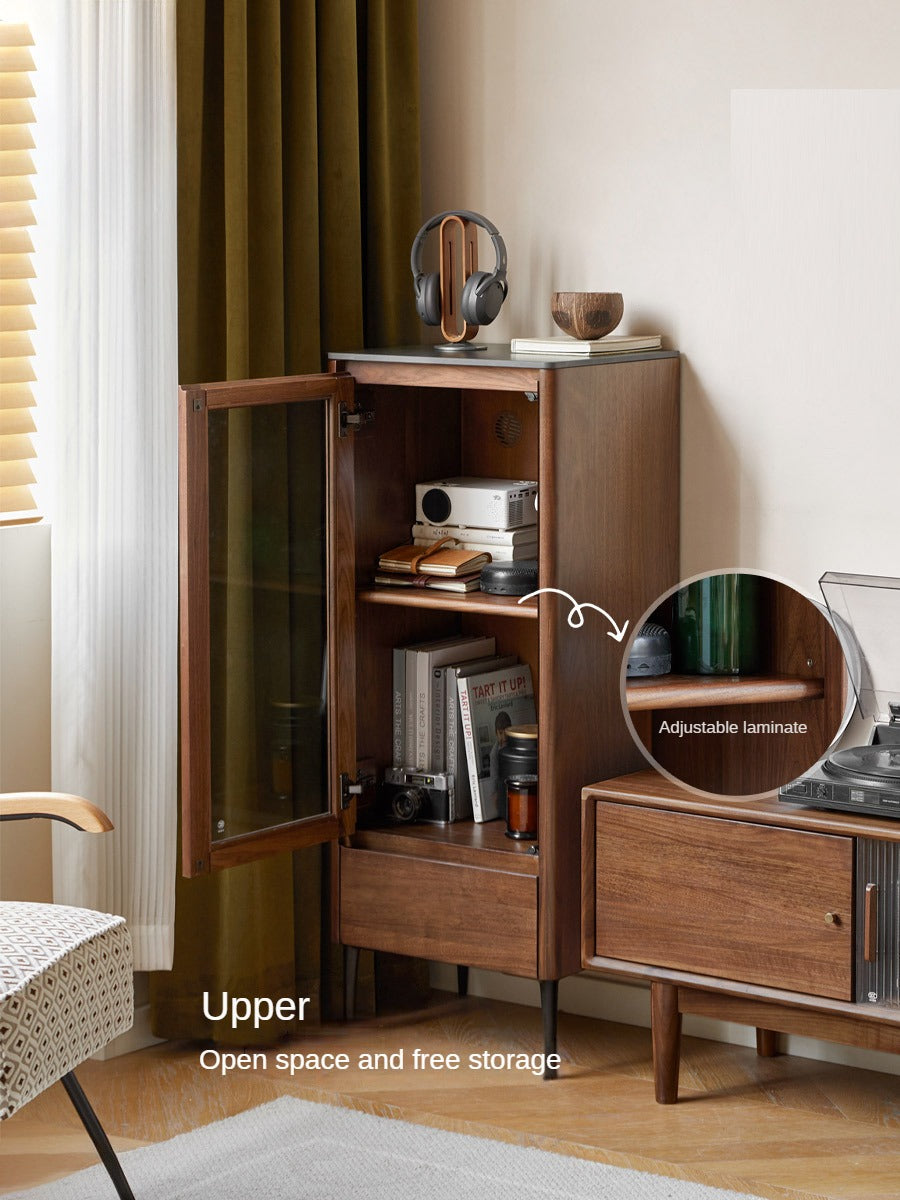 Black Walnut Solid Wood Rock Side Cabinet.