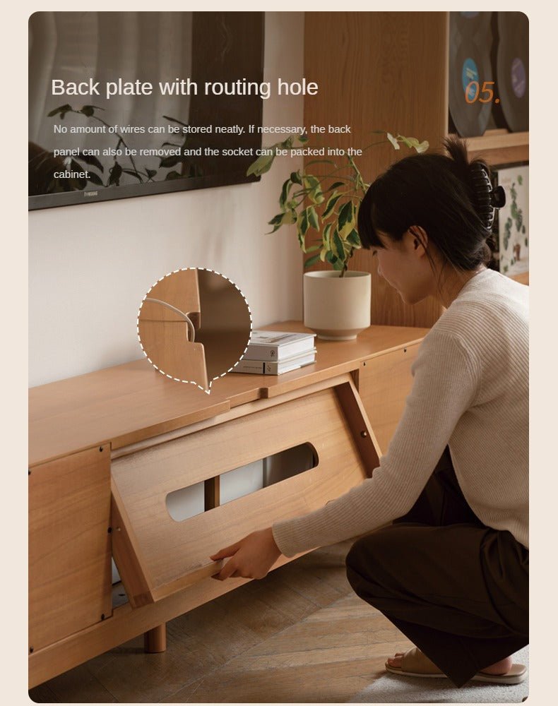 Poplar Solid Wood Glass Sliding Door Storage TV cabinet.