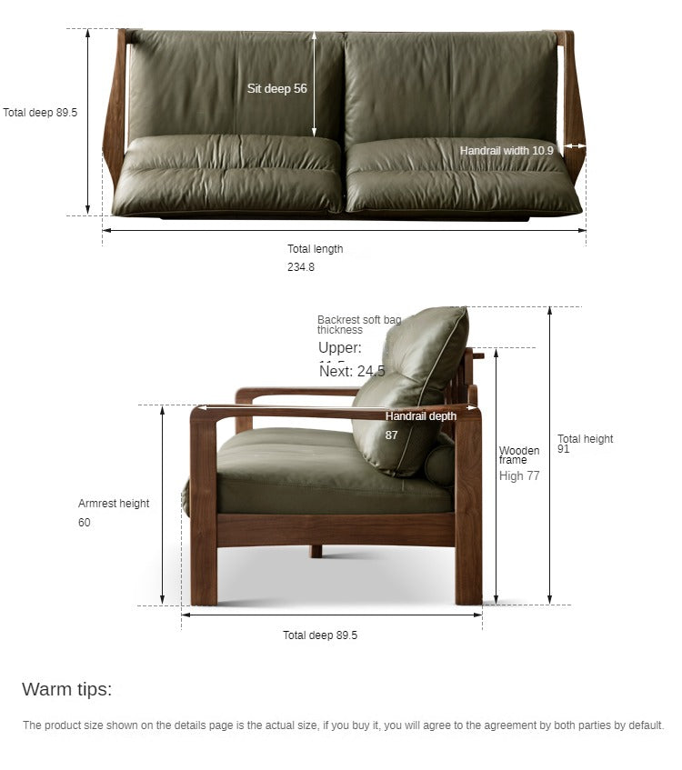 Black Walnut Solid Wood Genuine Leather Luxury Sofa-