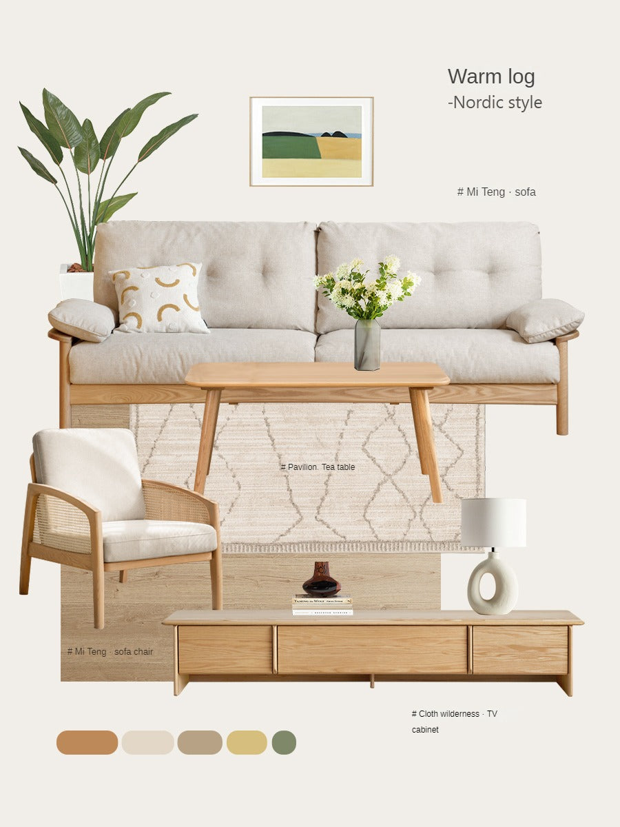 Oak Solid Wood Milky Skin Tone Armchair Rattan