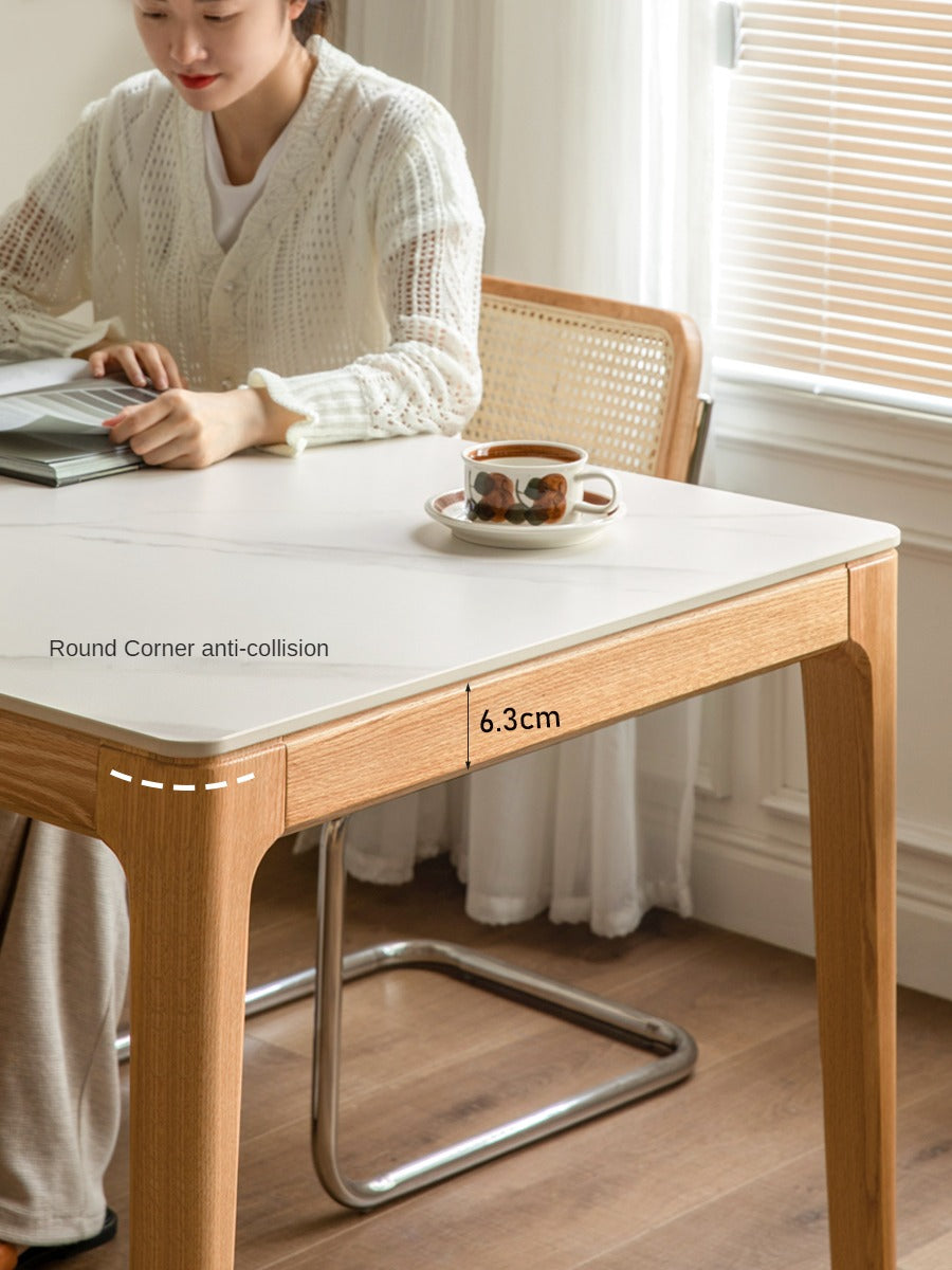 Oak, Ash Solid Wood Dining Table With Rock Slab Surface