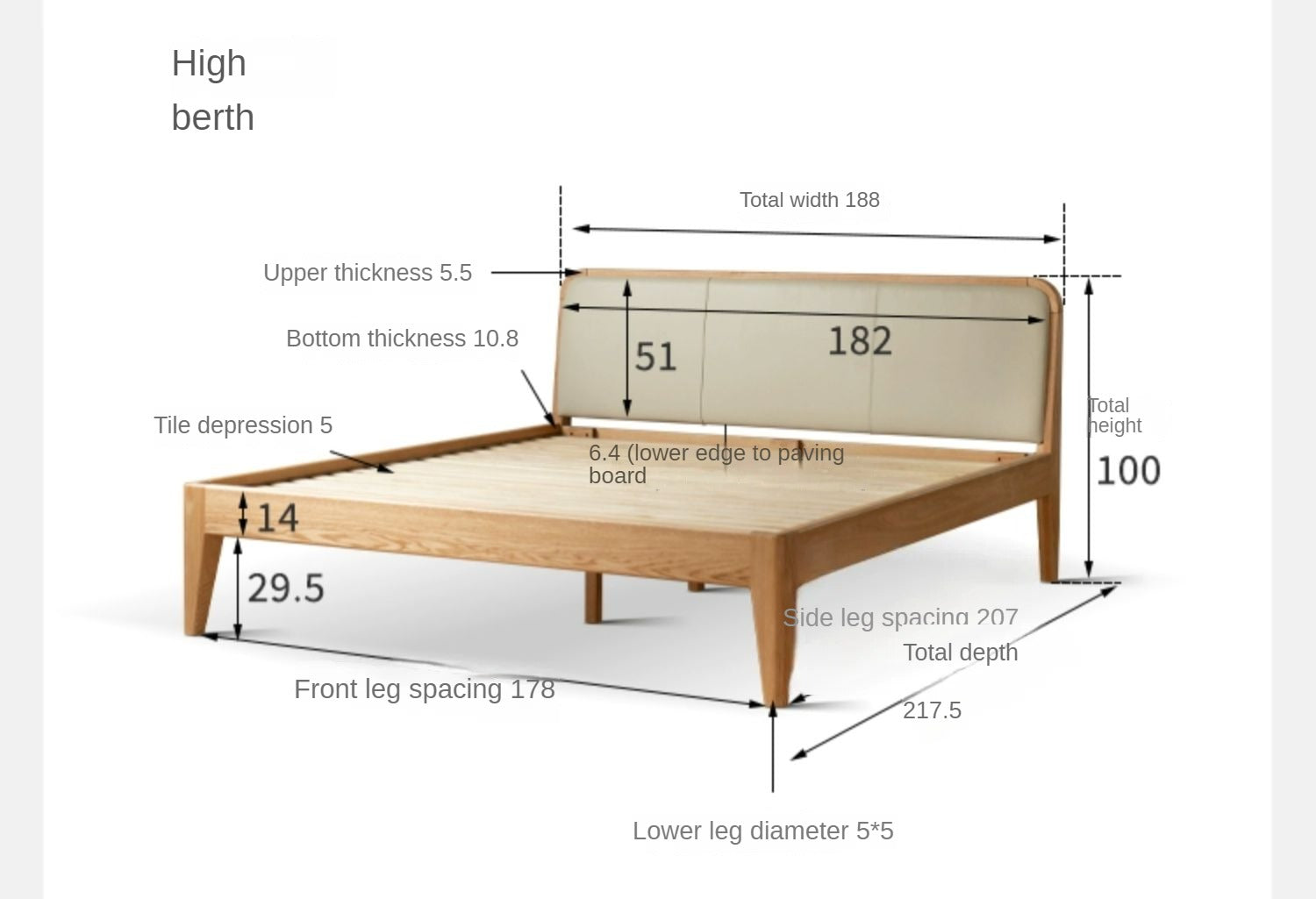 Oak Solid Wood Bed Modern Genuine Leather,Technology Cloth, Fabric
