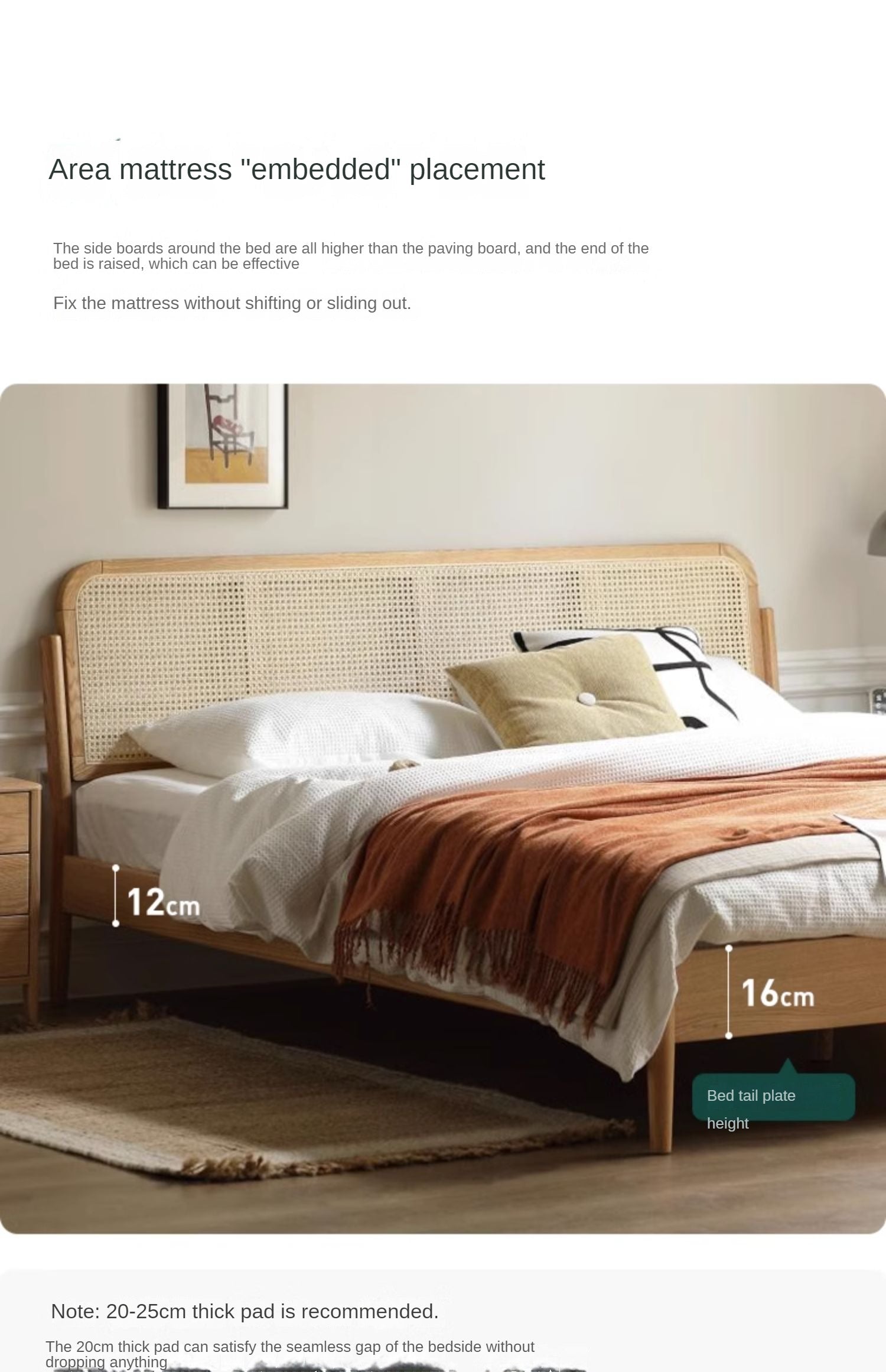 Oak Solid Wood Rattan bed