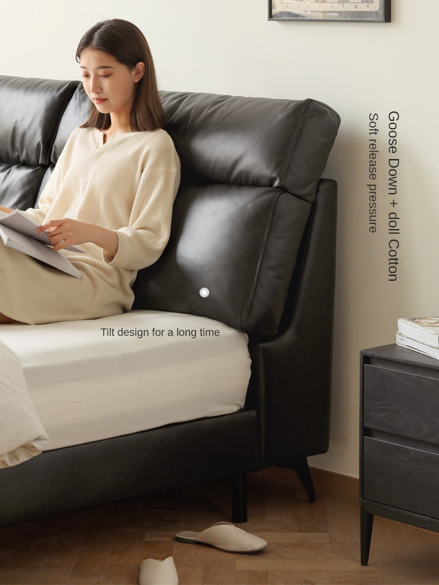 Leather Upholstered Bed with Down Filling