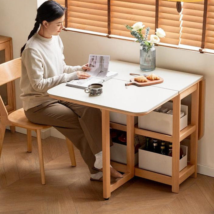 Beech Solid Wood Folding Movable Rock Plate Dining Table