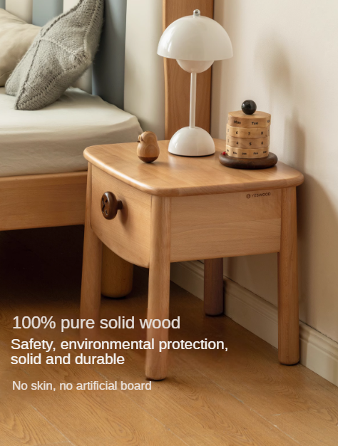 Beech, Rubber Solid Wood Modern Children's Nightstand