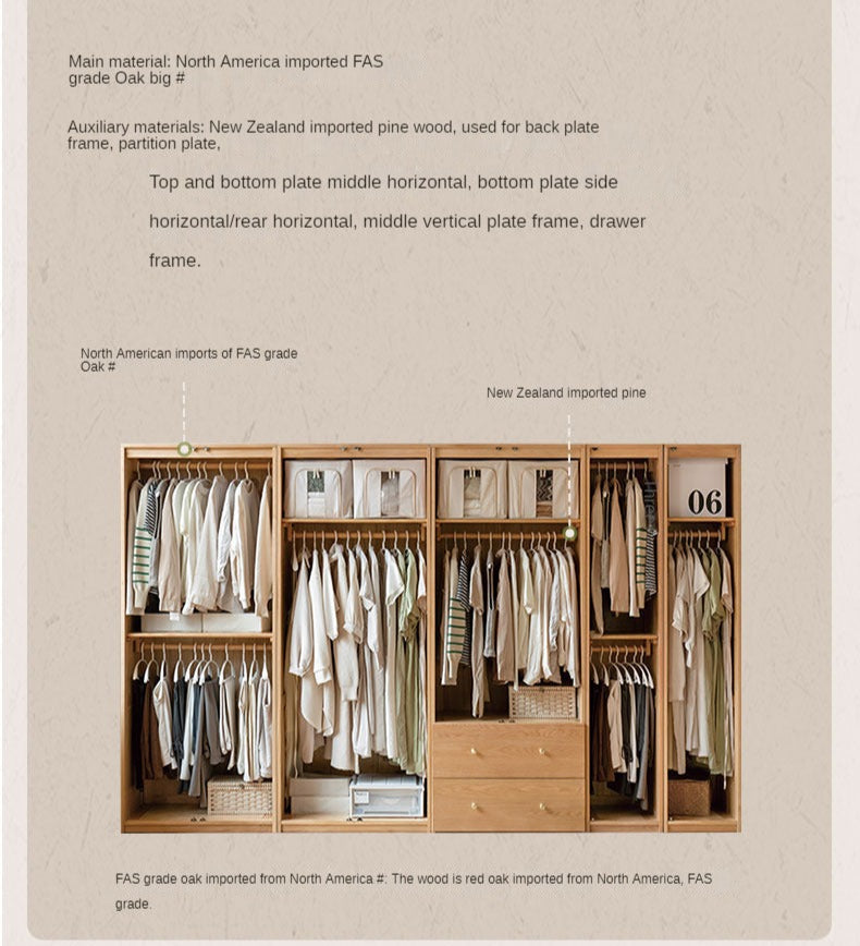 Oak Solid Wood Modern Wardrobe Free Combination.