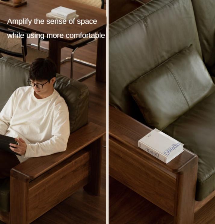 Black Walnut Solid Wood Modern Straight Sofa.