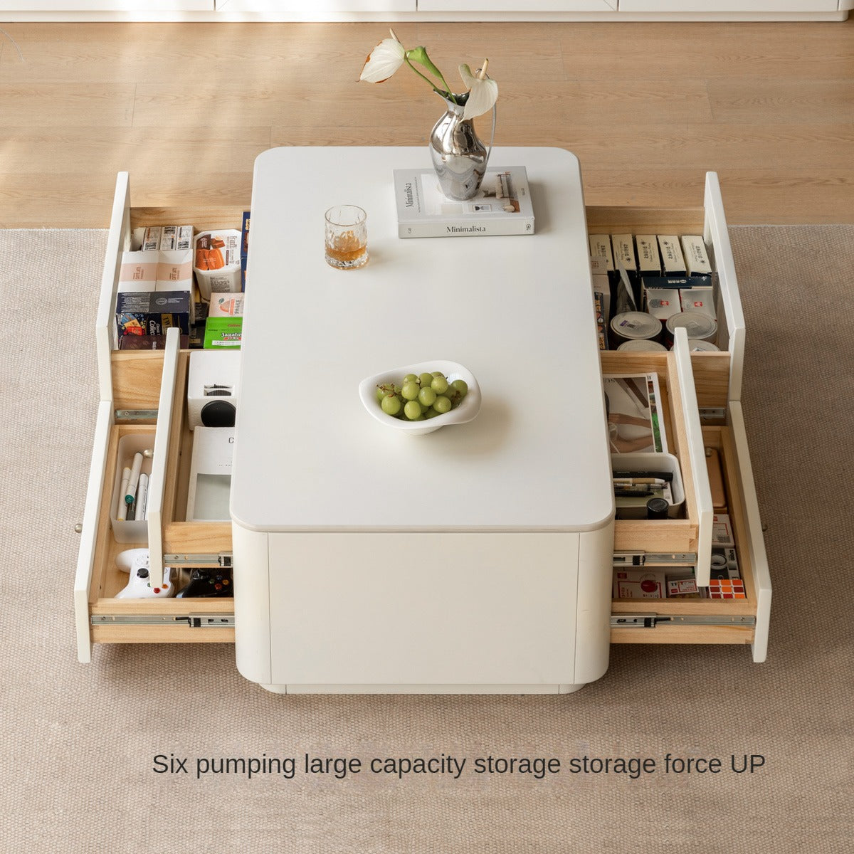 Poplar Solid Wood Floor Cream Style Rock Board Coffee Table