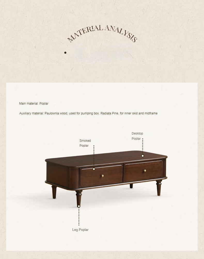 Poplar Solid Wood American Rectangular Coffee Table