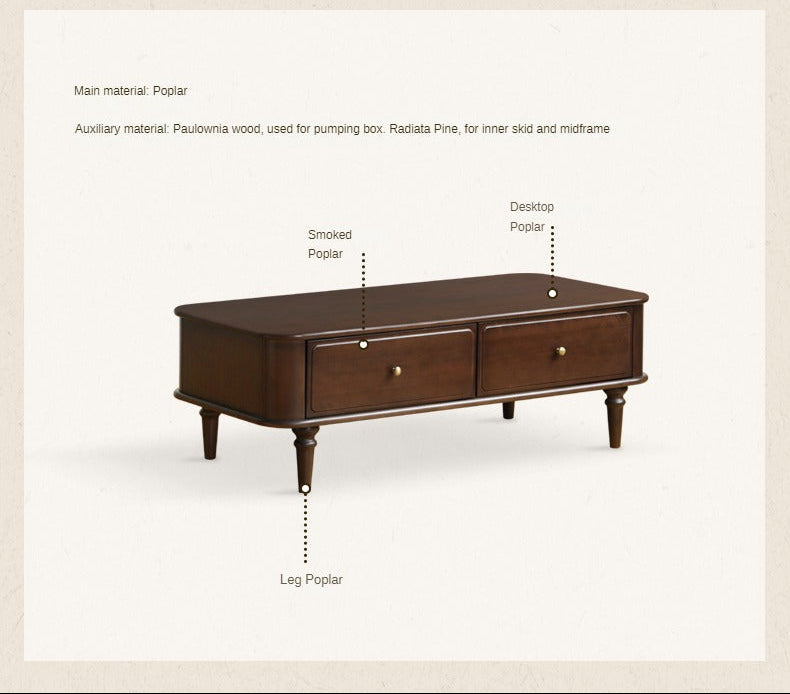 Poplar Solid Wood American Rectangular Coffee Table