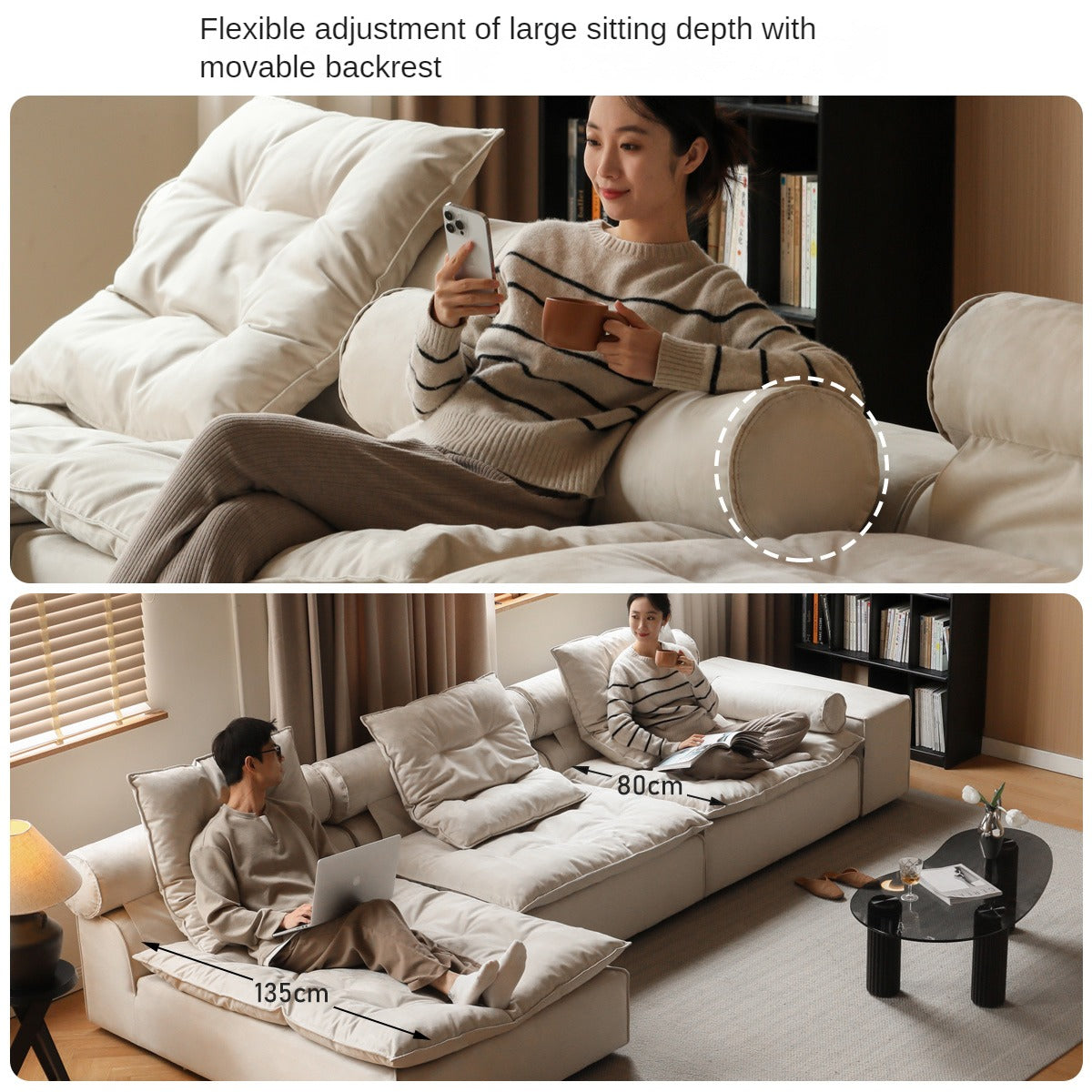 Fabric French Cream Style Modular Sofa.