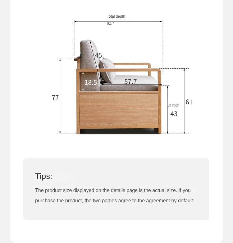 Oak, Ash Solid Wood Sofa Bed Modern Multifunctional.