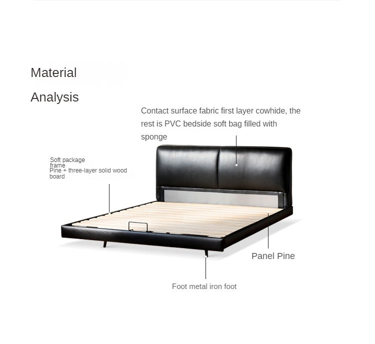 Genuine Leather Bed Italian Light Luxury Head Layer Cowhide