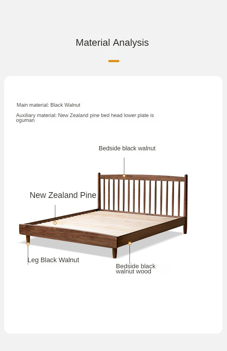 Black Walnut, Poplar Solid Wood Bed in Modern Casual Scandinavian Style