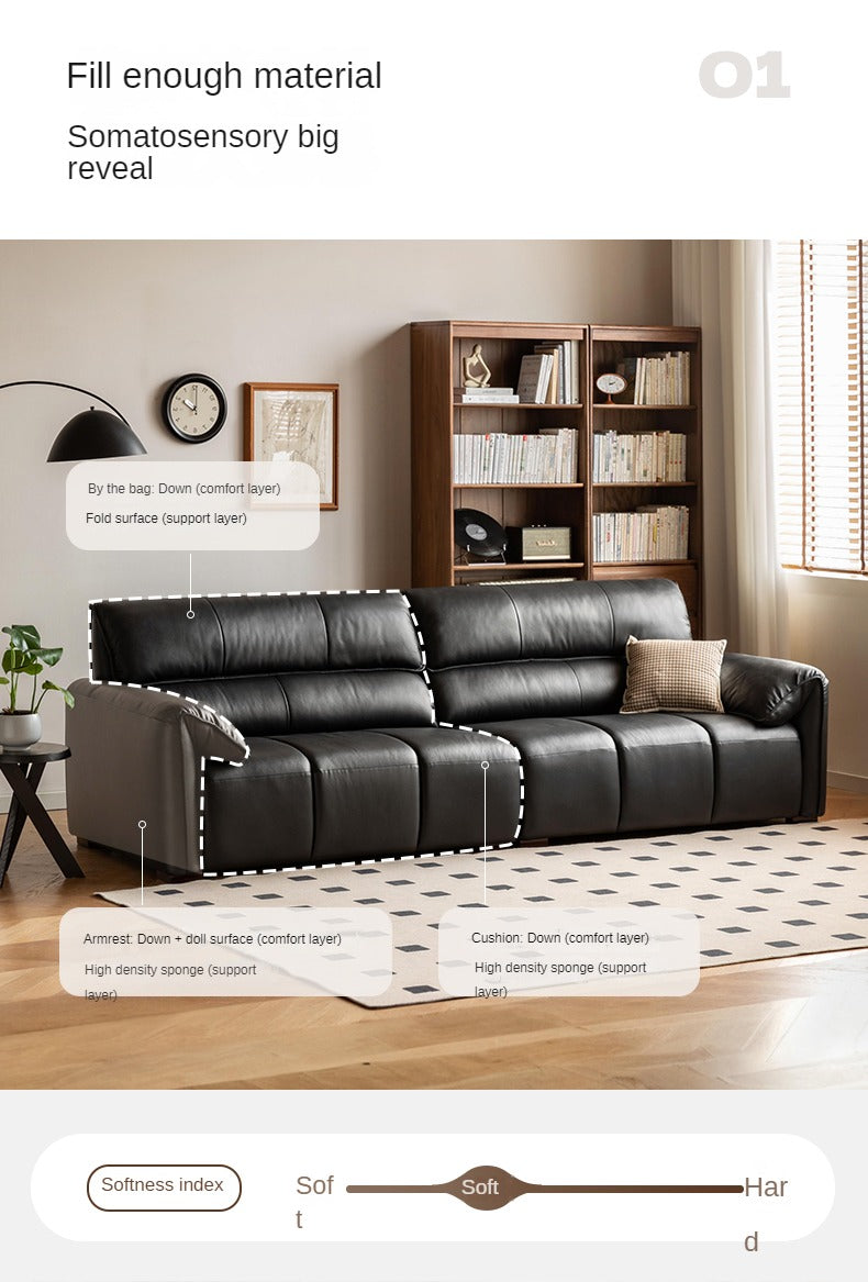 Leather First Layer Yellow Cowhide Piano Key Leather Sofa,