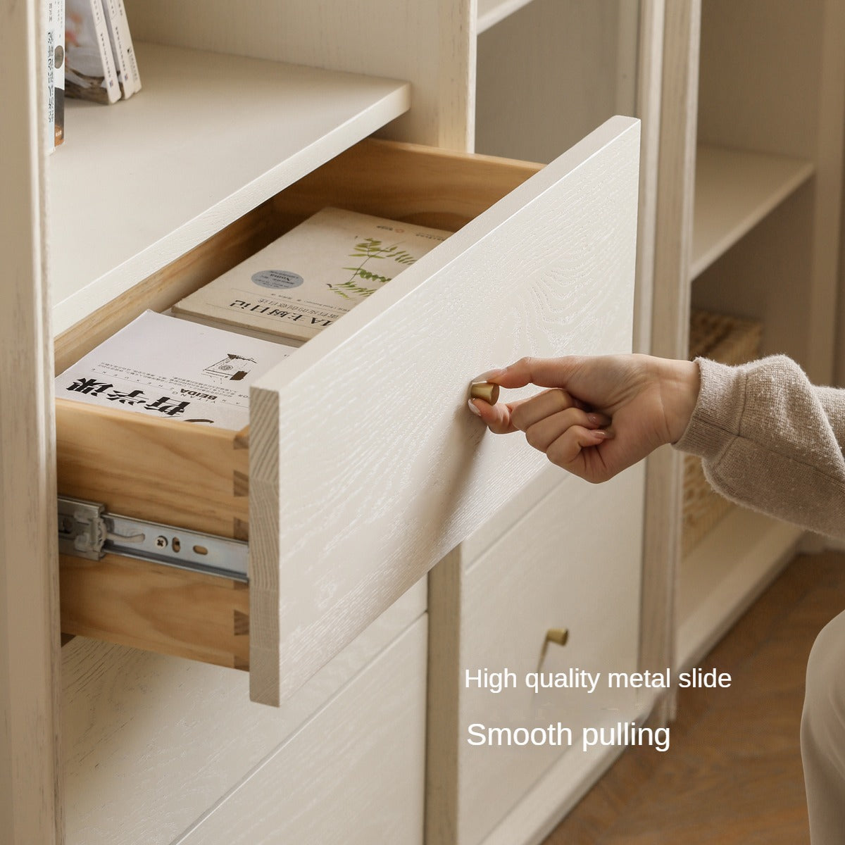 Oak Solid Wood Combination Bookcase Glass Door Floor-to-ceiling Bookshelf