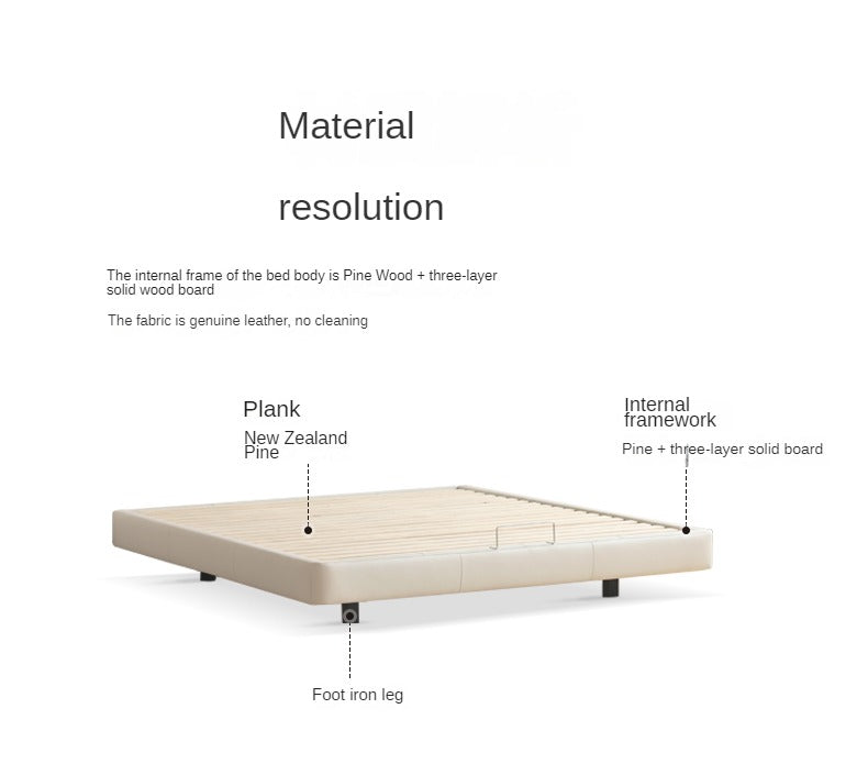 Leather platform bed, headboard-free floating bed cream style