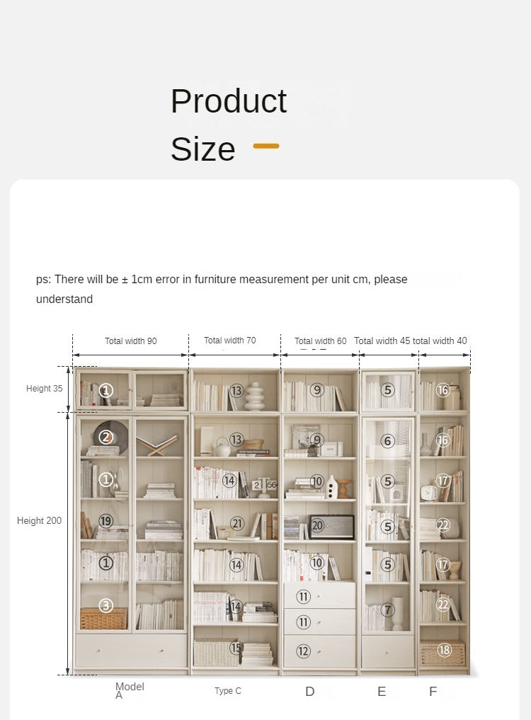 Oak Solid Wood Combination Bookcase Glass Door Floor-to-ceiling Bookshelf