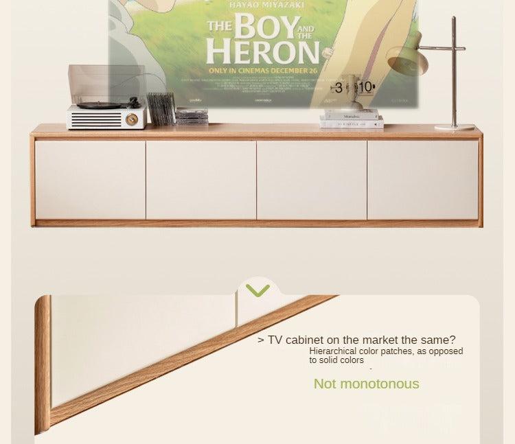 Beech, Oak Solid Wood Modern White Integrated Log Floor TV Cabinet.