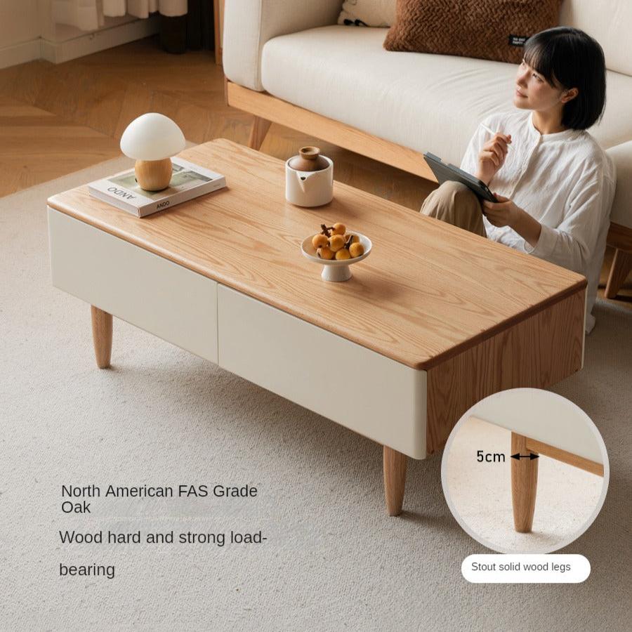 Oak Solid Wood Modern Coffee Table With Drawer