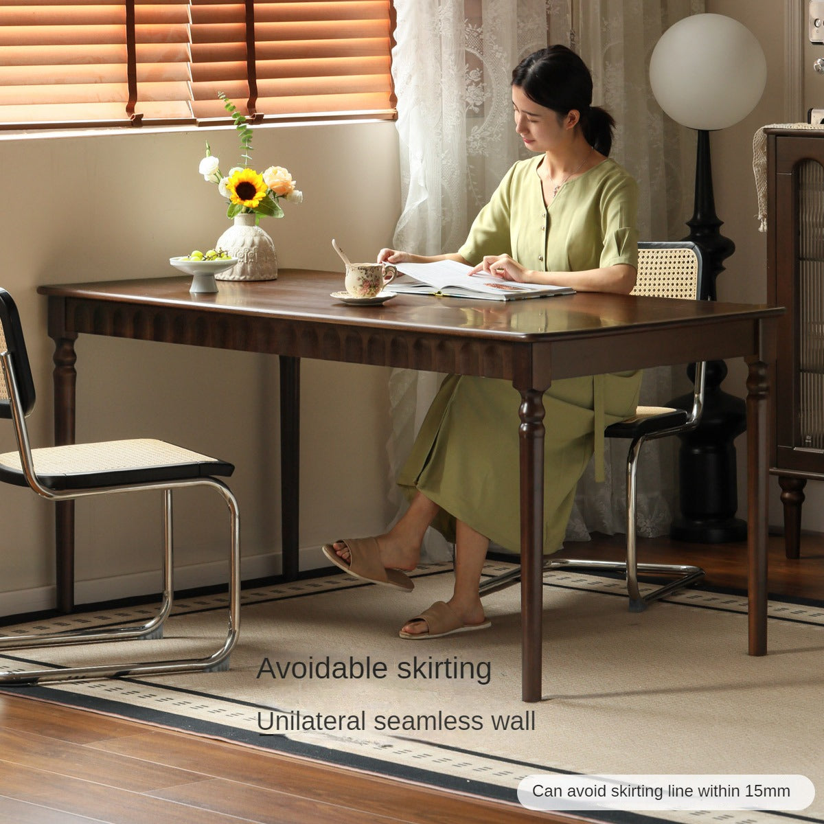 Black Walnut, Poplar, Cherry Solid Wood American Retro Rectangular Dining Table