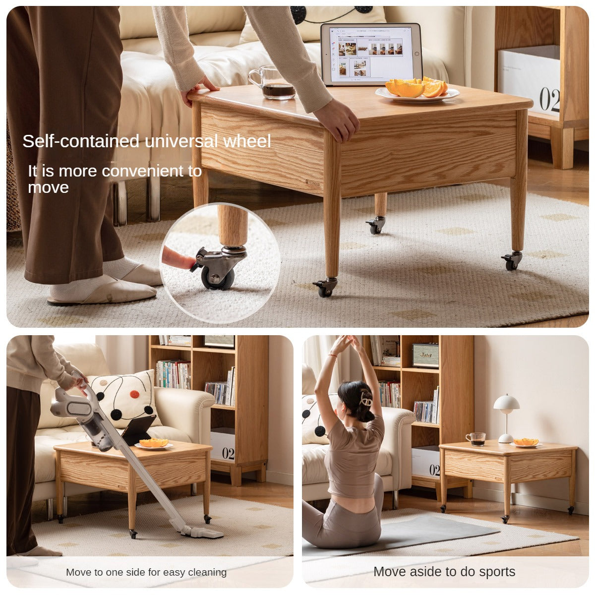 Oak Solid Wood Elevated Dual Purpose Folding Coffee Table