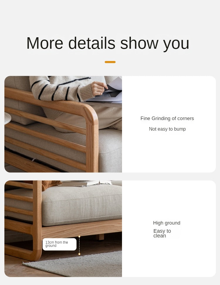Oak Wood Fabric Sofa String-style Bbackrest.