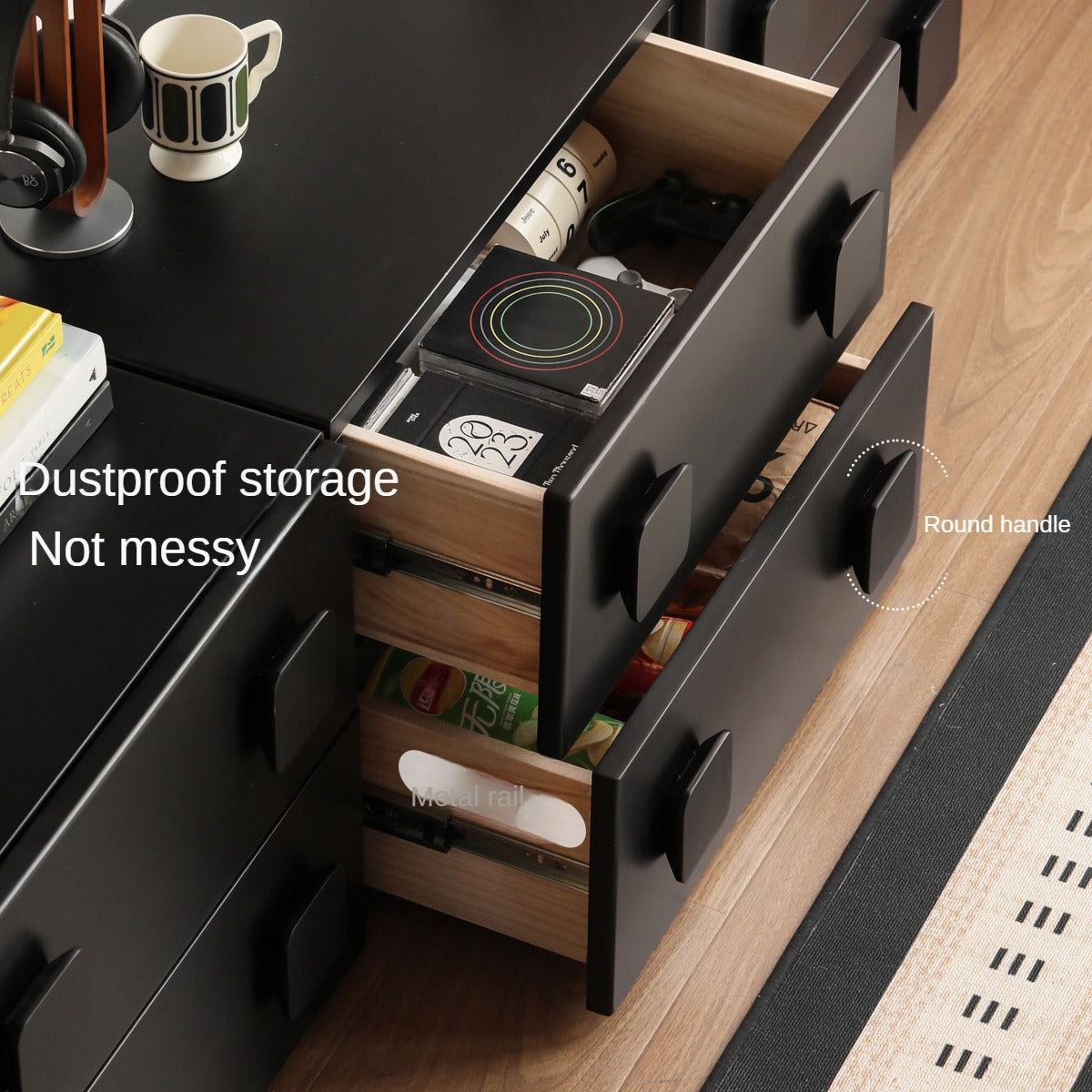 Poplar Solid Wood TV French Retro Floor Module Combination Side Cabinet.