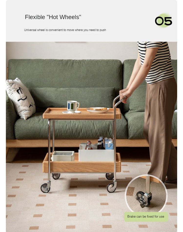 Oak, Poplar, Cherry Solid Wood Double Layer Mobile Side Table