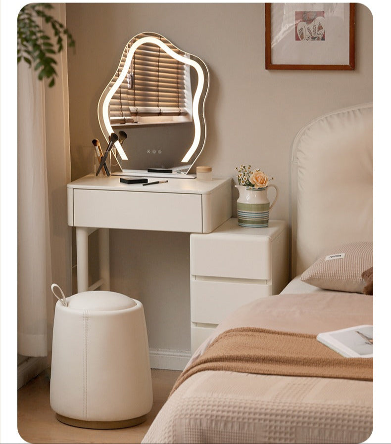 Poplar Solid Wood Telescopic Small Dressing Table Cream Style.