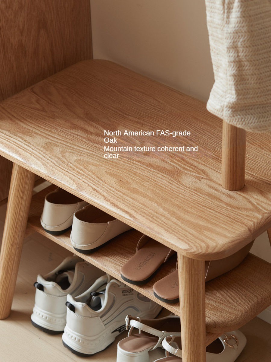 Oak Solid Wood Shoe Stool With Hanger