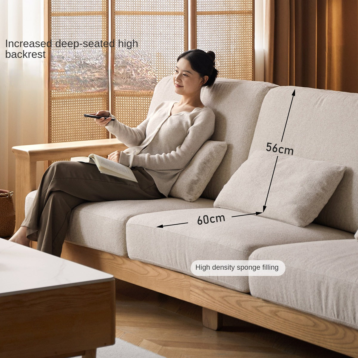 Ash solid Wood Modern Straight Sofa.