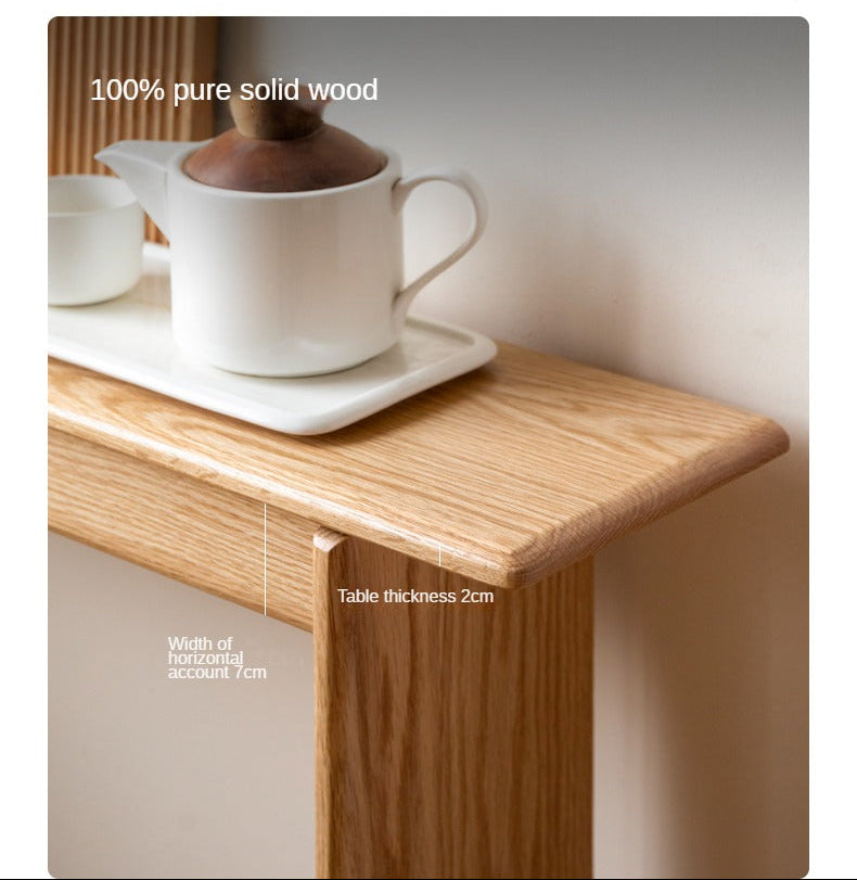 Oak, Solid Rubber Wood Narrow Console Table with Storage Shelf, Slim Entryway Bench Table