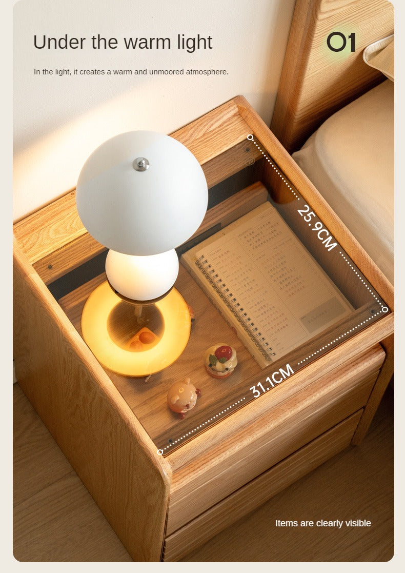 Ash, Oak Solid Wood Movable Glass Small Nightstand