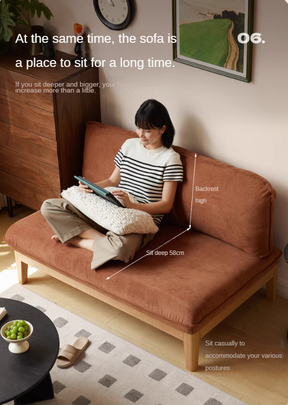 Oak Solid Wood Fabric Sofa.