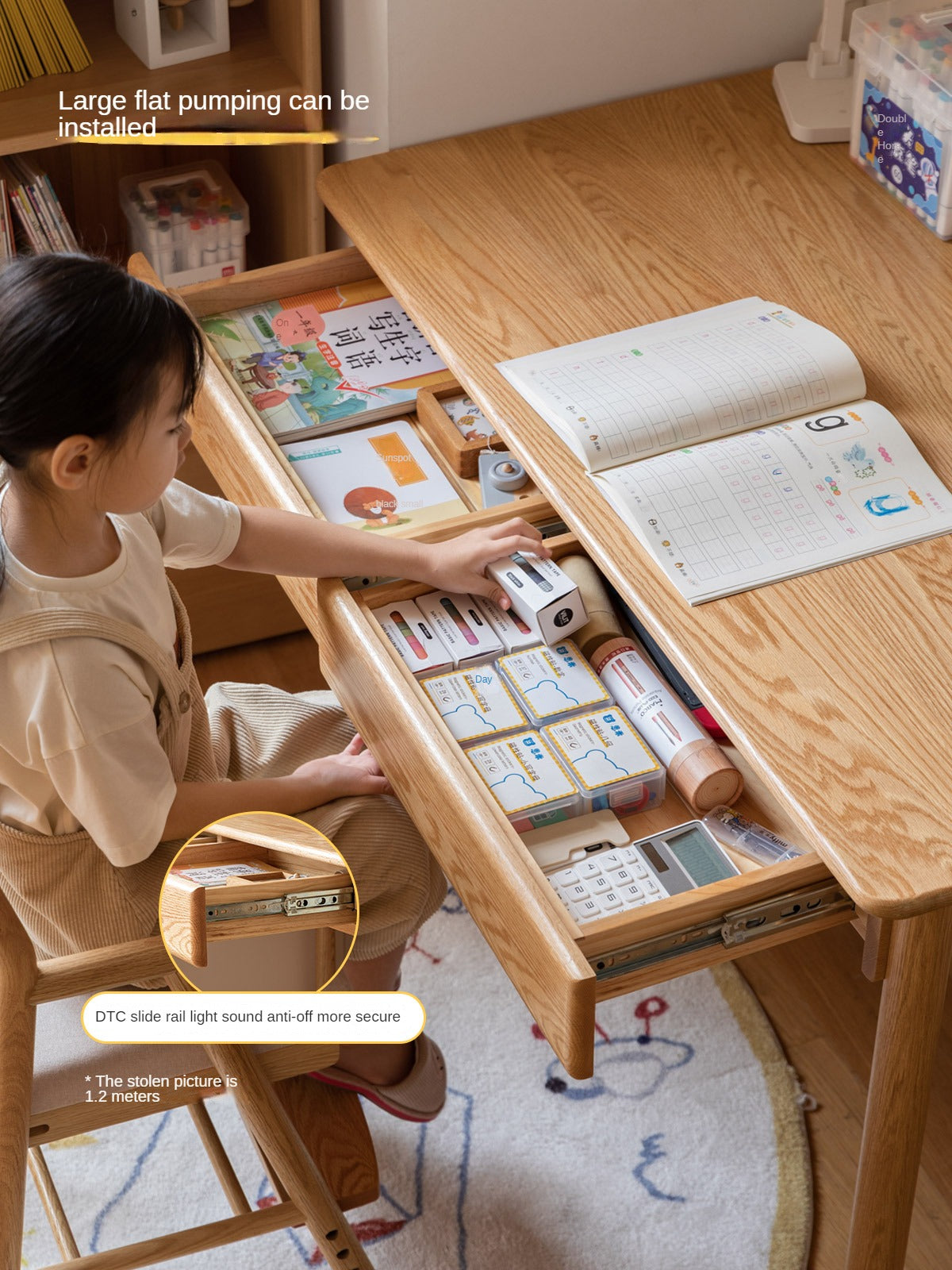Oak, Beech Solid Wood Children's Ctudy Desk Bookshelf Integrated