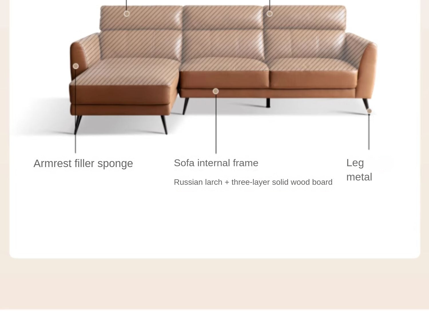 First-layer Yellow Cowhide Leather Sofa Light Luxury Italian Style.