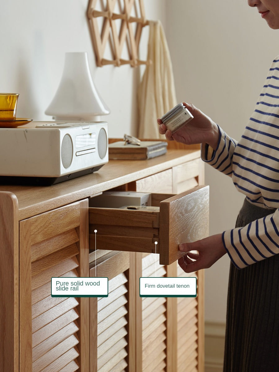 Oak Solid Wood Shutter Door Shoe Cabinet