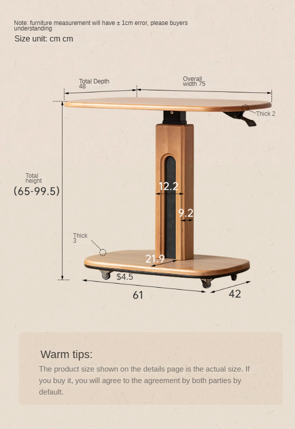 Cherry, Oak Solid Wood Lift Side Table