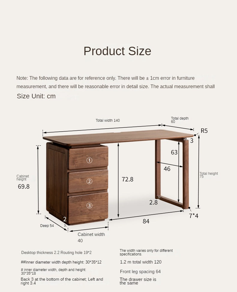 Black Walnut, Oak, Sandalwood, Ash Solid Wood Desk with Drawers