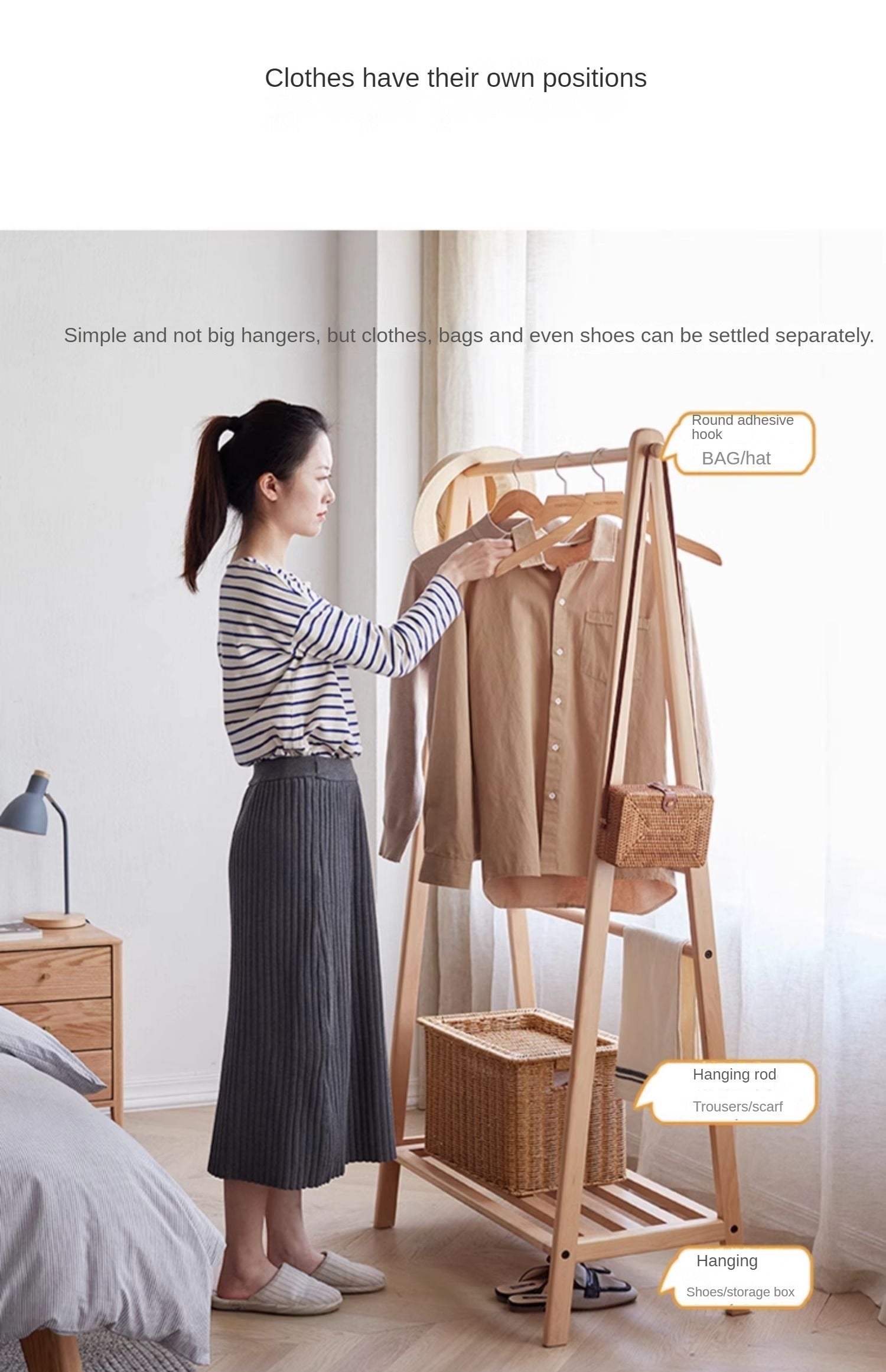 European Beech Solid Wood Clothes Rack Floor-Standing Coat Rack