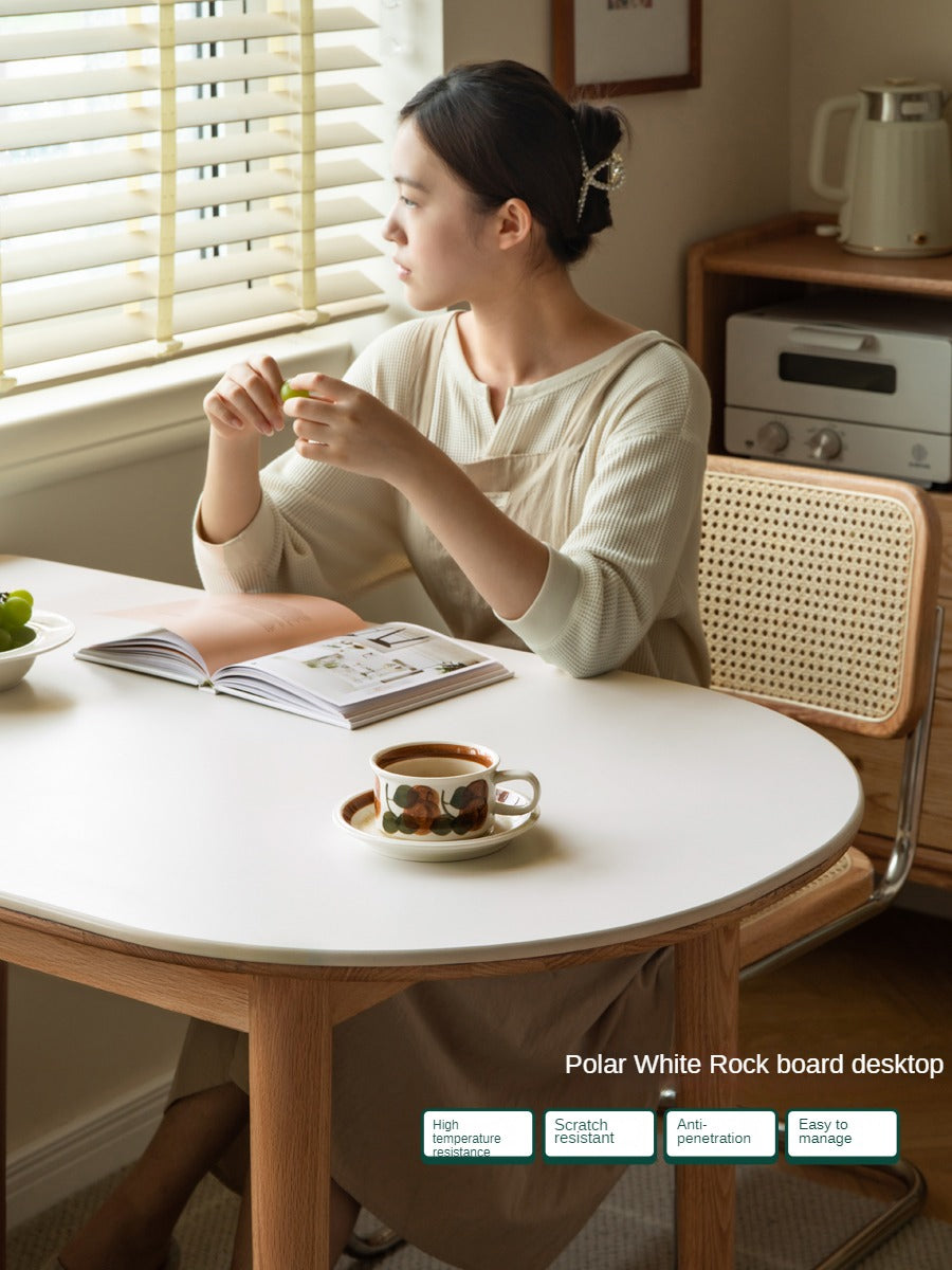 Oak, Beech Solid Wood Rock Slab Semi-Circular Dining Table