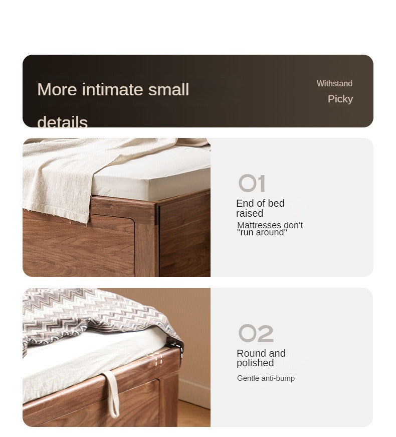Black Walnut Solid Wood leather soft Drawer Box Bed Nordic