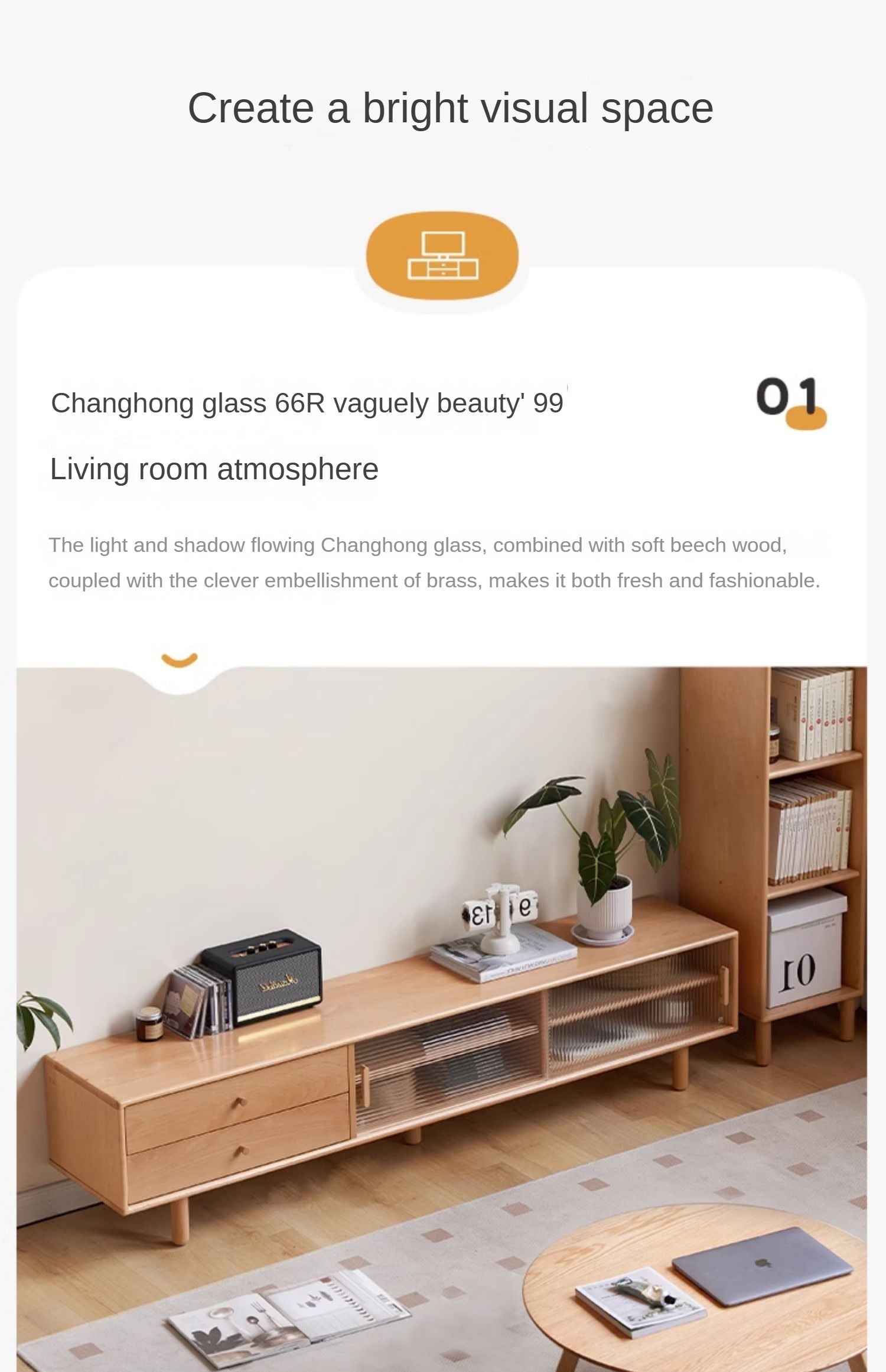 European Beech Solid Wood Large Capacity TV Cabinet.