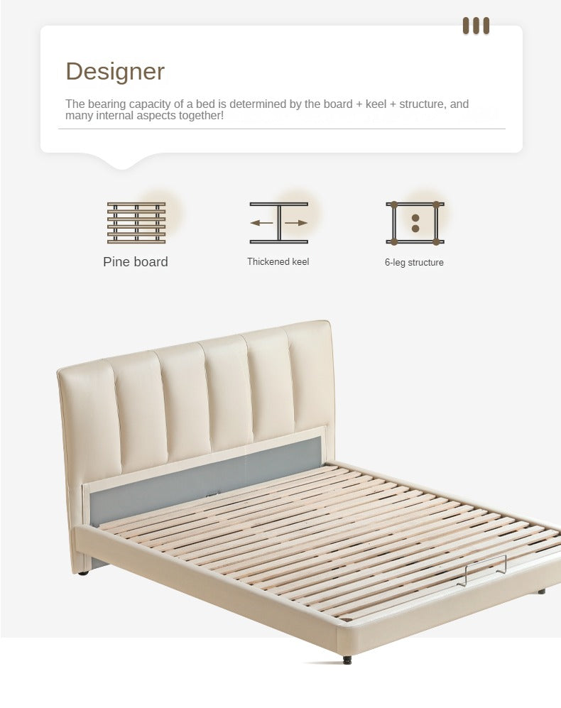 Genuine Leather Suspended Light Luxury Cream Style Bed