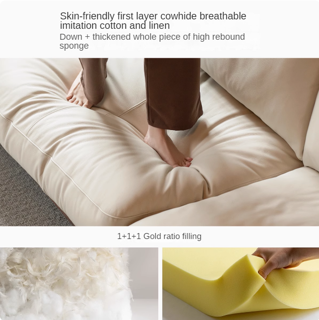 Black Walnut, Ash Solid Wood Leather High Back Sofa,