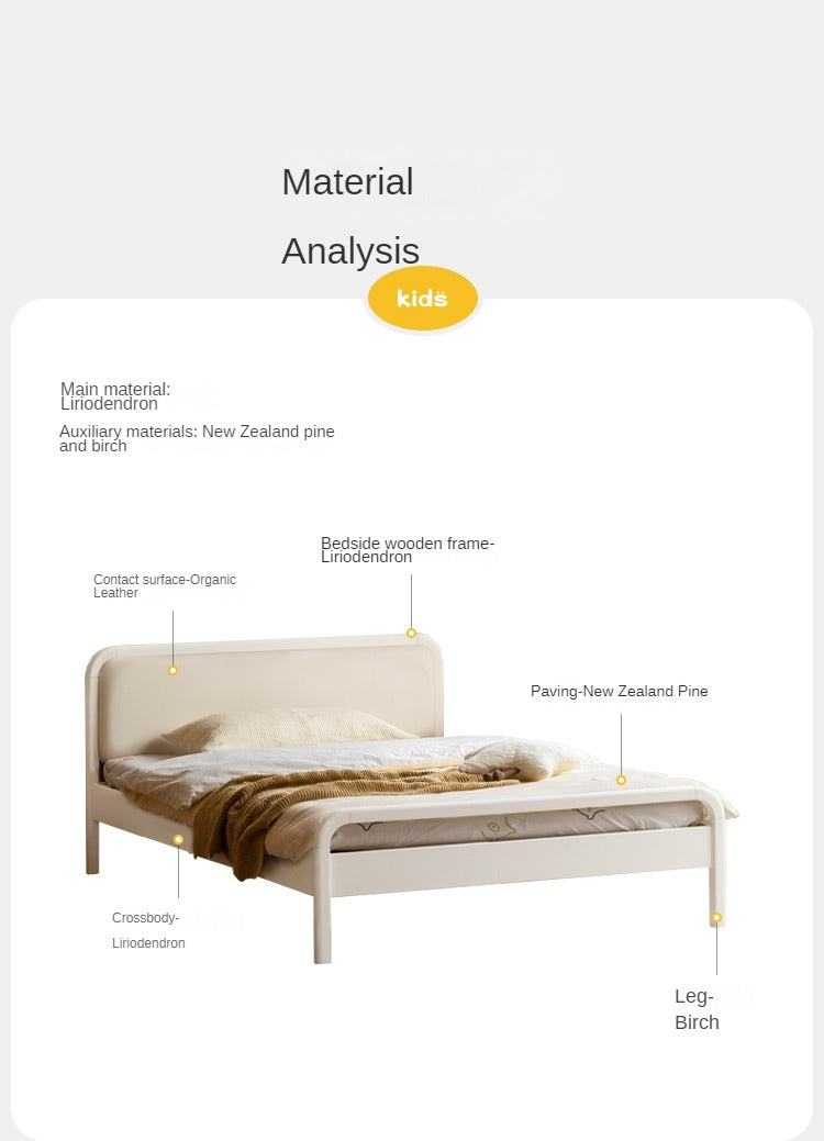 Rubber wood, Poplar Solid Wood Children's Bed Cream Soft Bag Headboard<