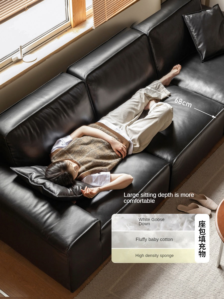 Top-grain Cowhide Leather Black Sofa.